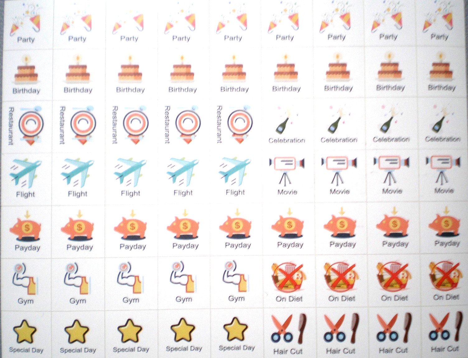 234 Planner Calendar Stickers Appointment Event Reminder Flight, Doctor, Gym etc