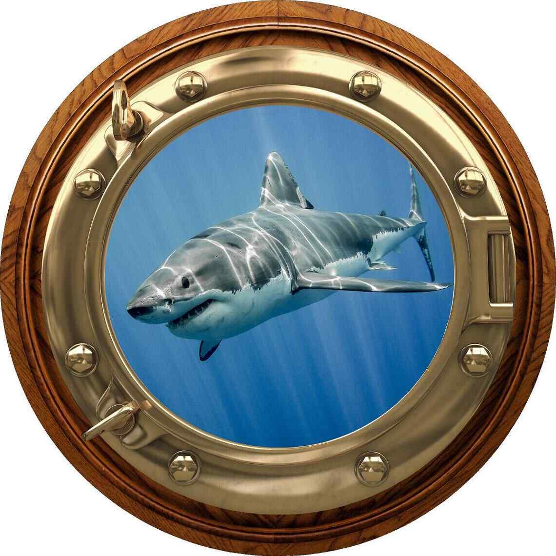 PortScape Shark #4 Ocean Sea Porthole 3D Window Wall Decal Vinyl Wall Sticker
