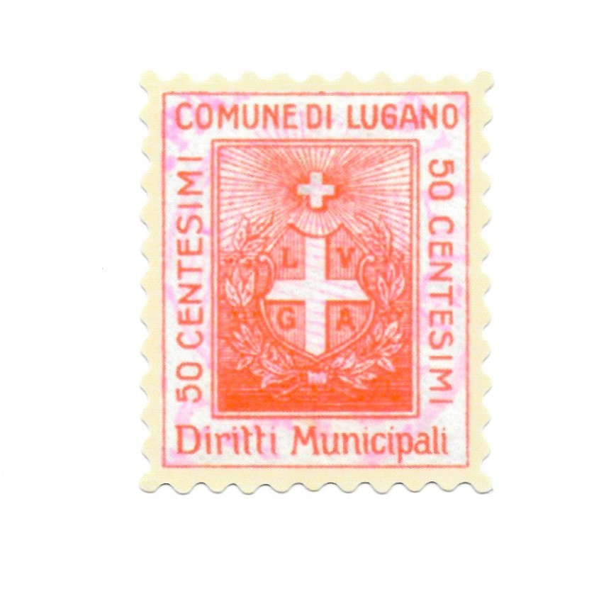 Vintage Lugano Switzerland Postage Stamp Sticker 50 Centesimi Vinyl Decal Cross