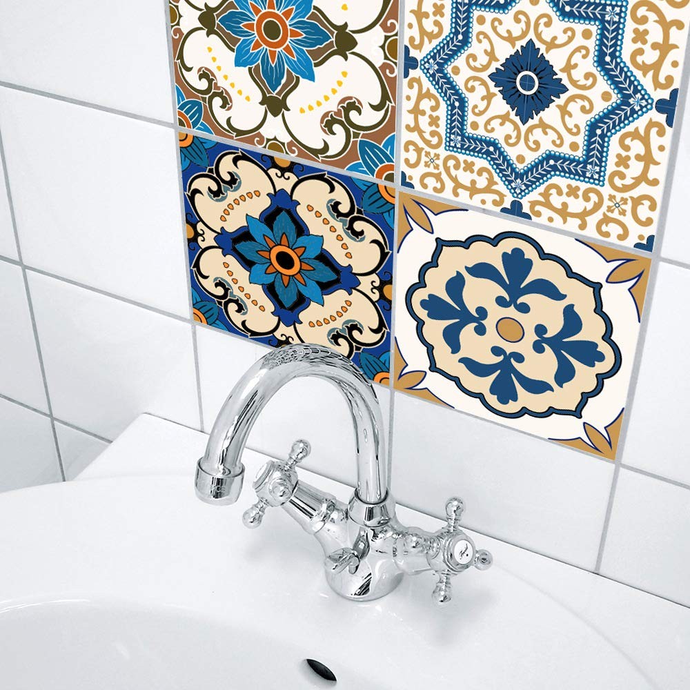 25 PCS Moroccan Style Tile Sticker, 4×4 Inch(10x10cm) Traditional DIY Murals,…