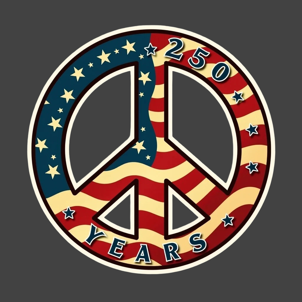 250 Years Sticker Vinyl Decal Peace Symbol American Flag Retro USA Design
