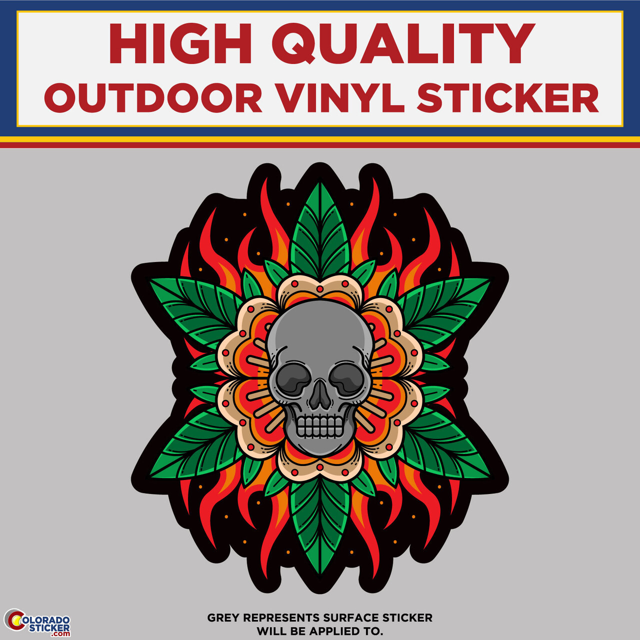 Flower Sun Skull, High Quality Vinyl Stickers
