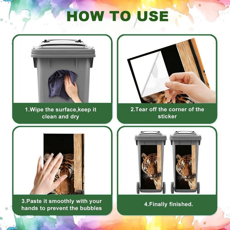 Funny Animal Pattern Trash Can Decal Large Bin Sticker DIY Decor Large Size New