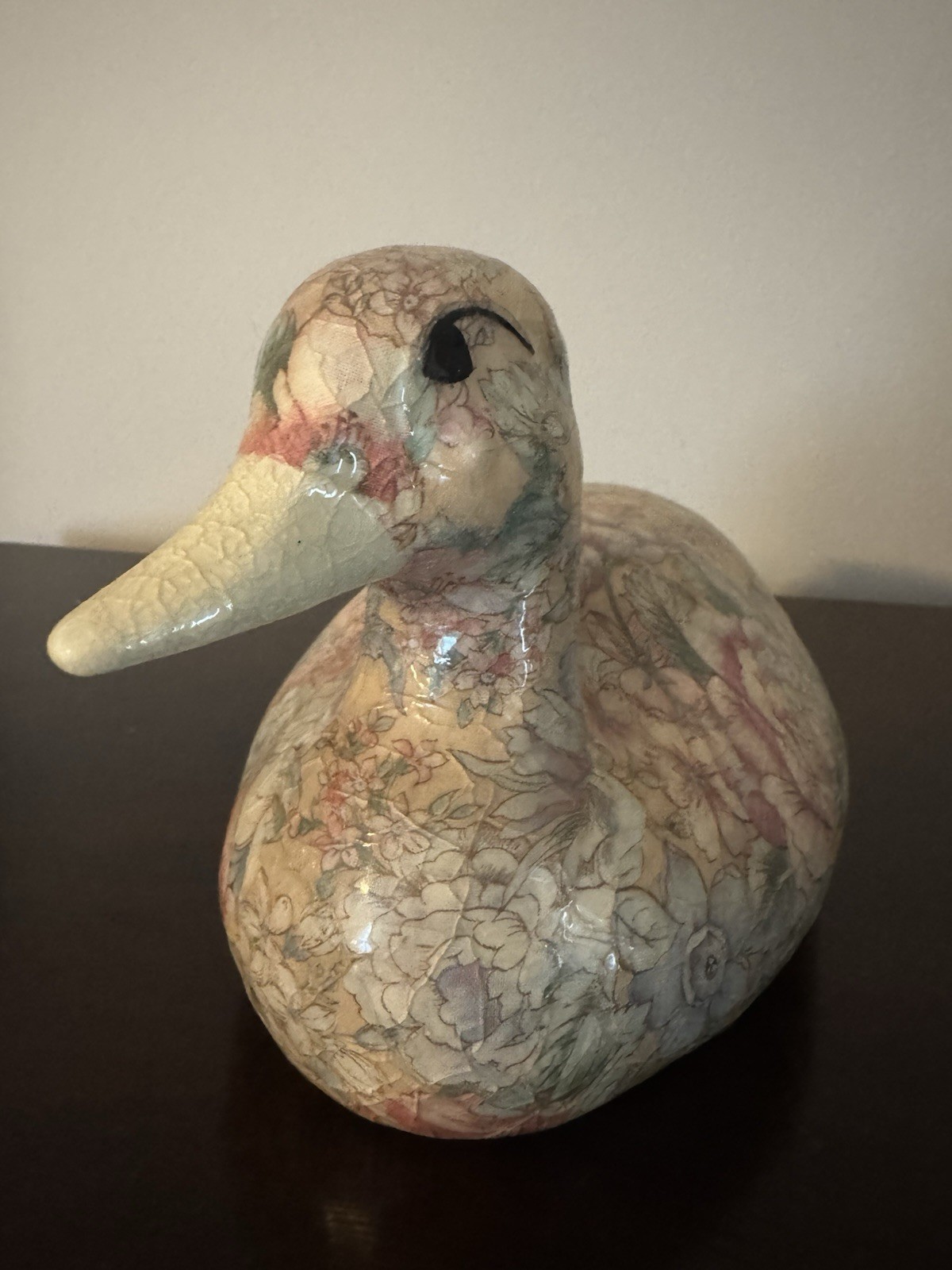 Vintage Floral Decoupage Duck Decoy Figurine Country Cottagecore Home Decor