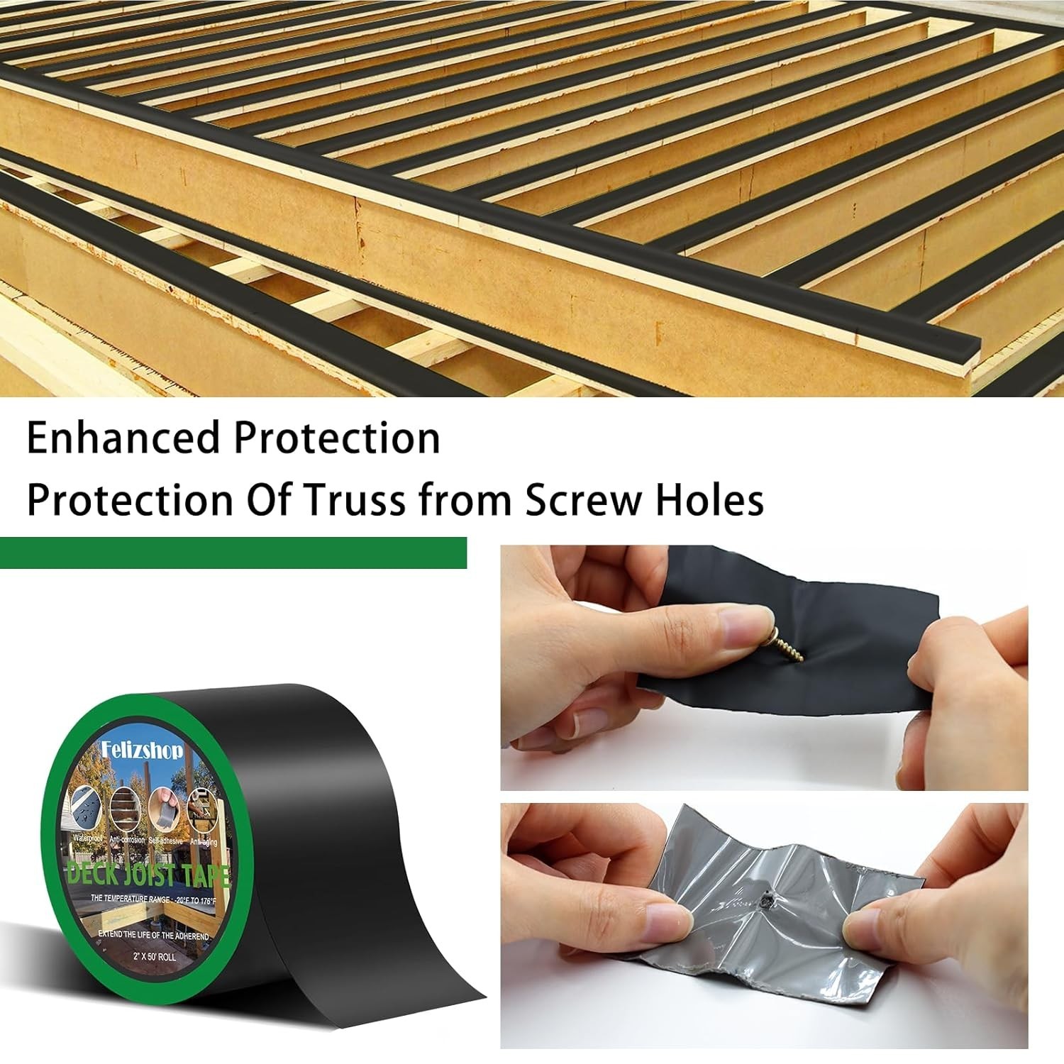 Joist Tape for Decking,4" X 50' Deck Joist Tape,Waterproof Butyl Joist Tape Anti