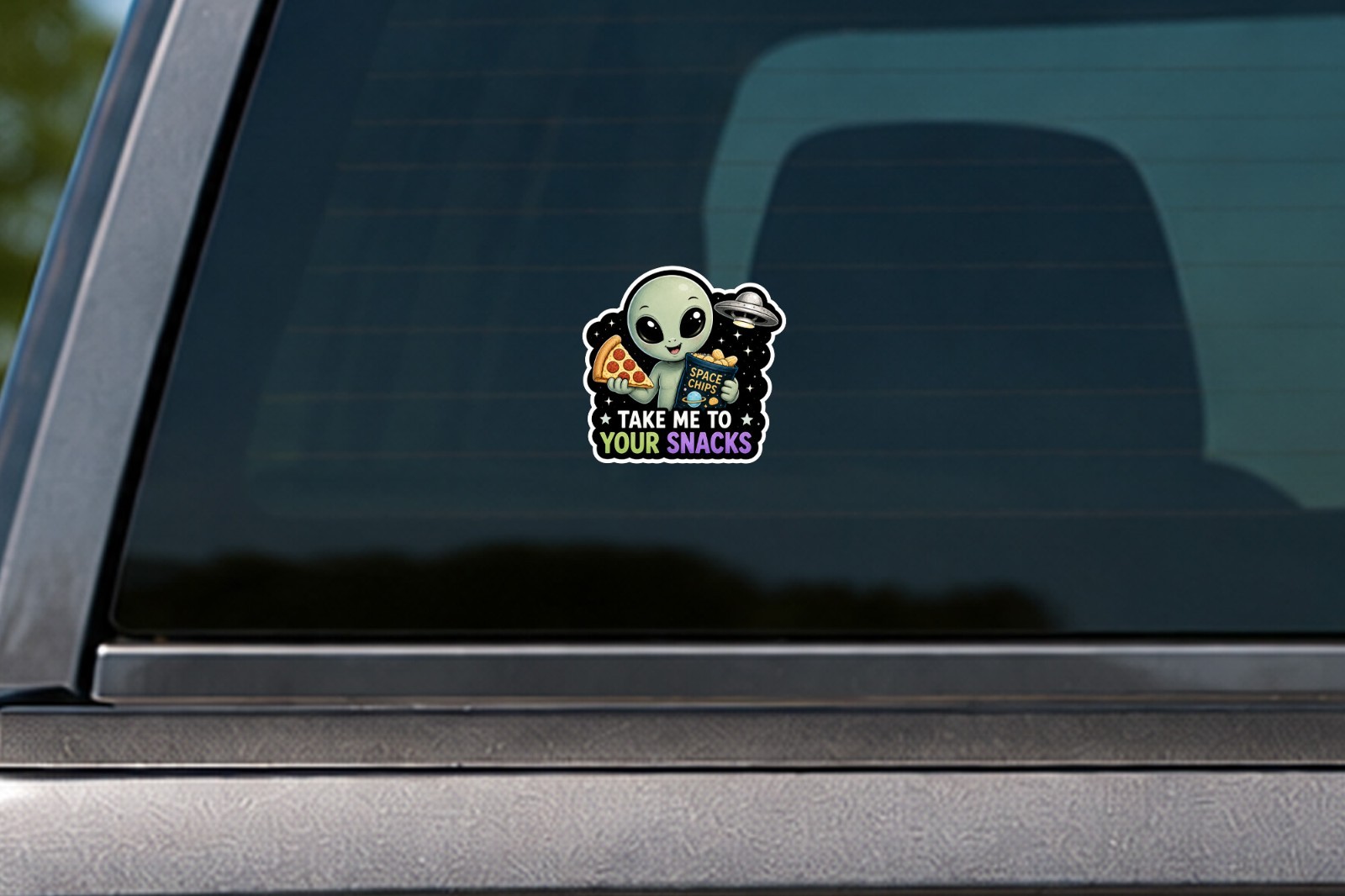 Alien Vinyl Decal Sticker UFO Space Sci Fi Laptop Window Binder Locker Cute