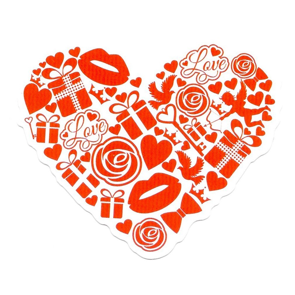 Romantic Collage Heart Vinyl Sticker Red Cupid Roses Love Gift Valentine Decal