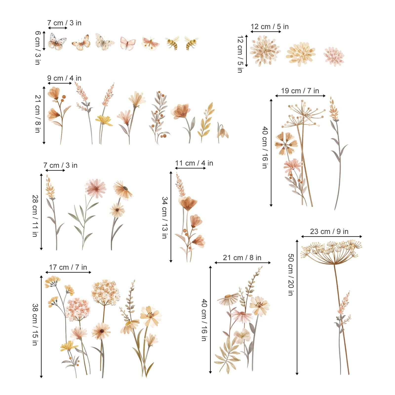 Boho Flower Wall Wildflower Floral Dandelion Grass Wall Stickers Baby Nursery G
