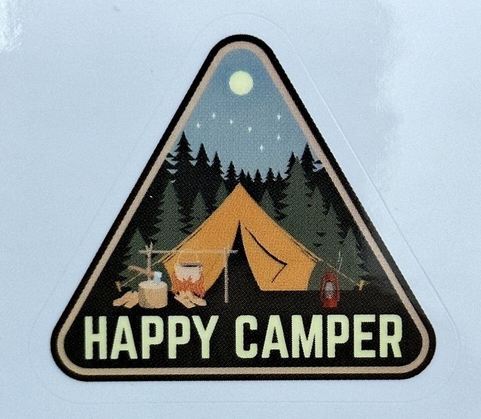 HAPPY CAMPER ~ Small Vinyl Sticker ~ (1.5 in x 1.75 in)