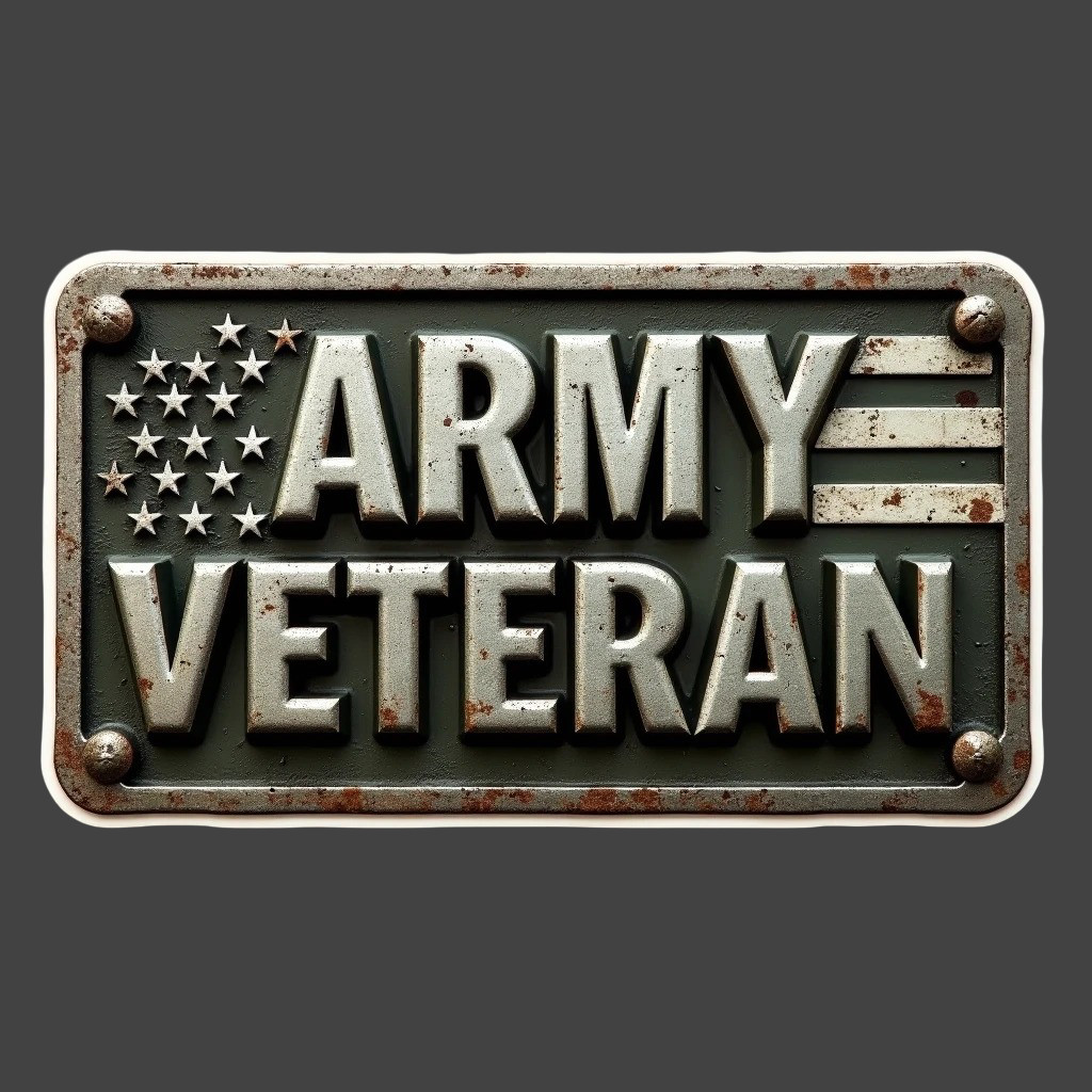 Army Veteran Metal Plate Sticker Vinyl Decal Military Patriotic USA Pride