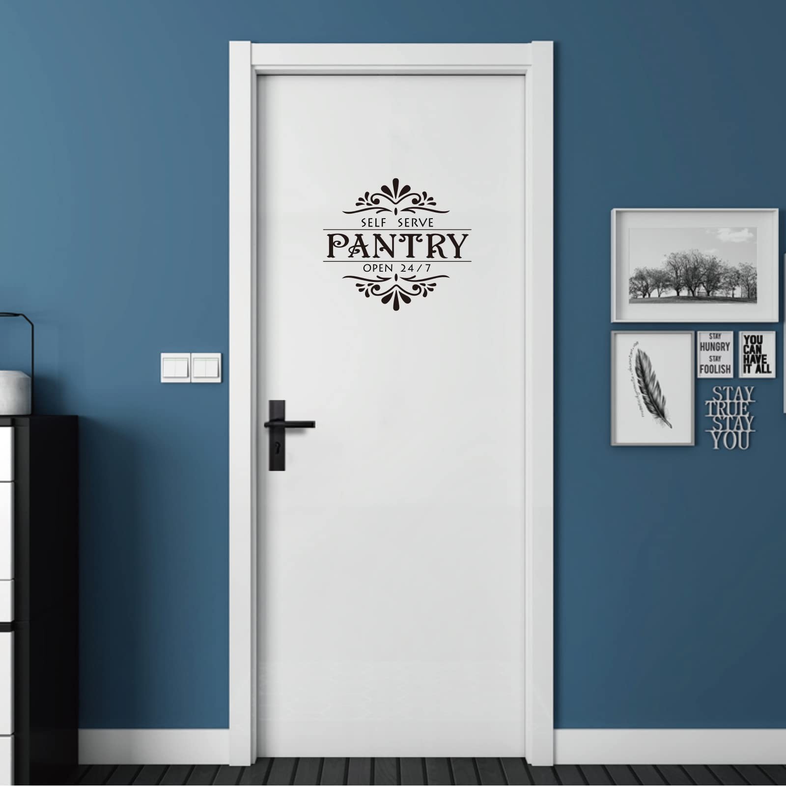 Pantry Theme Wall Stickers Self Serve Open 24/7 Wall Decor Vintage Flower Tex…