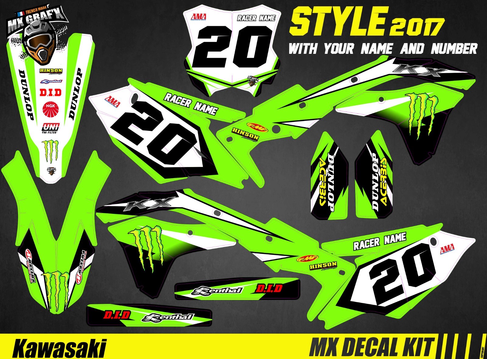 MX Decal Kit For Kawasaki KXF – Replica 2017