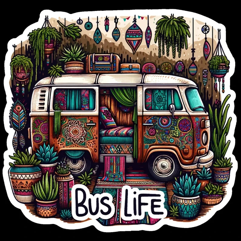 Vintage Vans Camper Stickers – Colorful Retro Bus Life Decals, Boho Travel Vibes