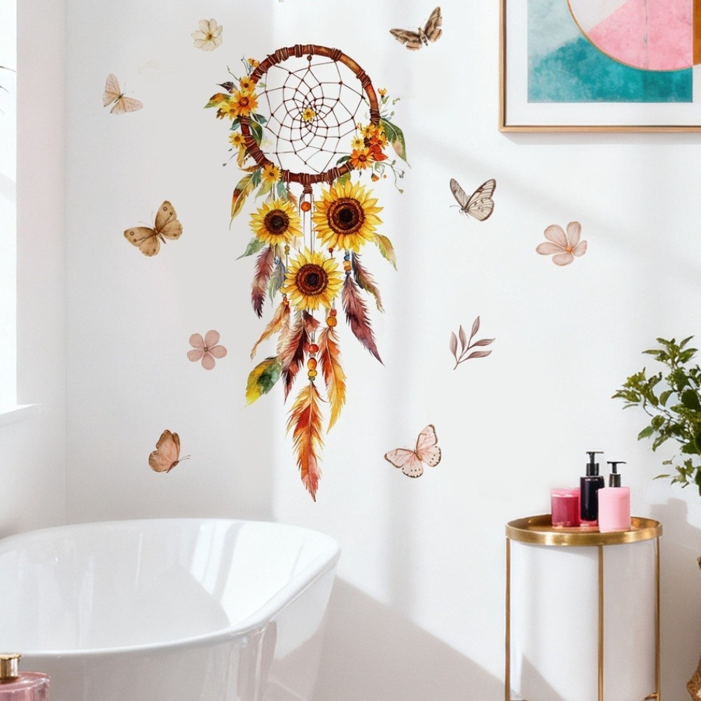 Minimalist Sunflower Dreamcatcher Wall Sticker PVC Decor 11.81×23.62in