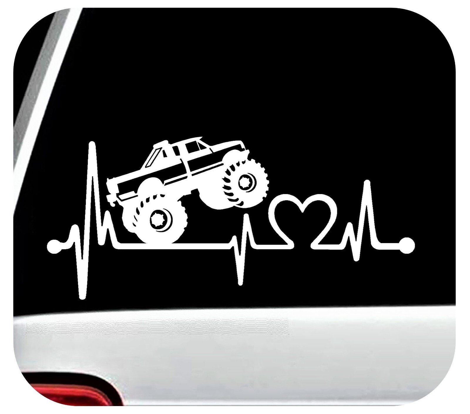 Monster Truck Heartbeat Lifeline Decal Sticker Truck 8 Lug, Laptop Surface K1106