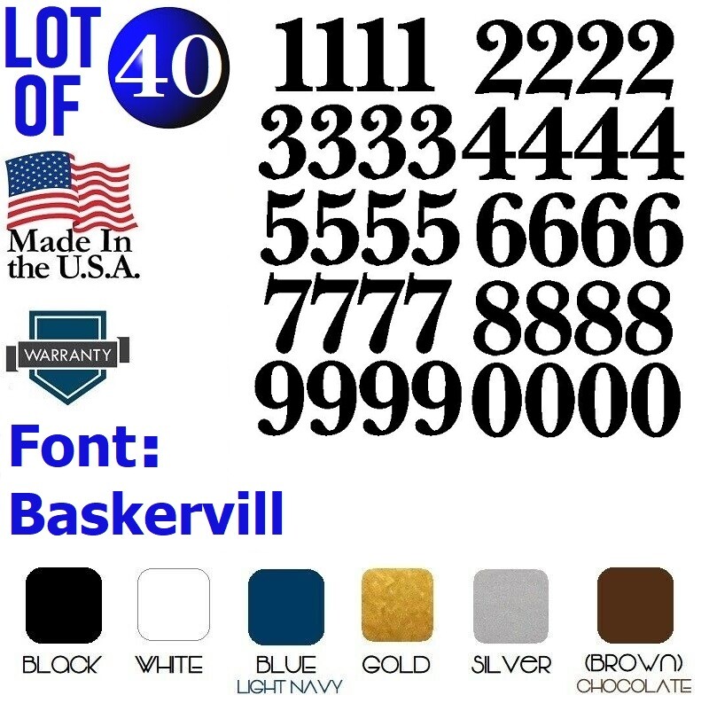 Lot of 40 White or Black Vinyl Mailbox, Tool Box,Locker Numbers Decal Baskervill