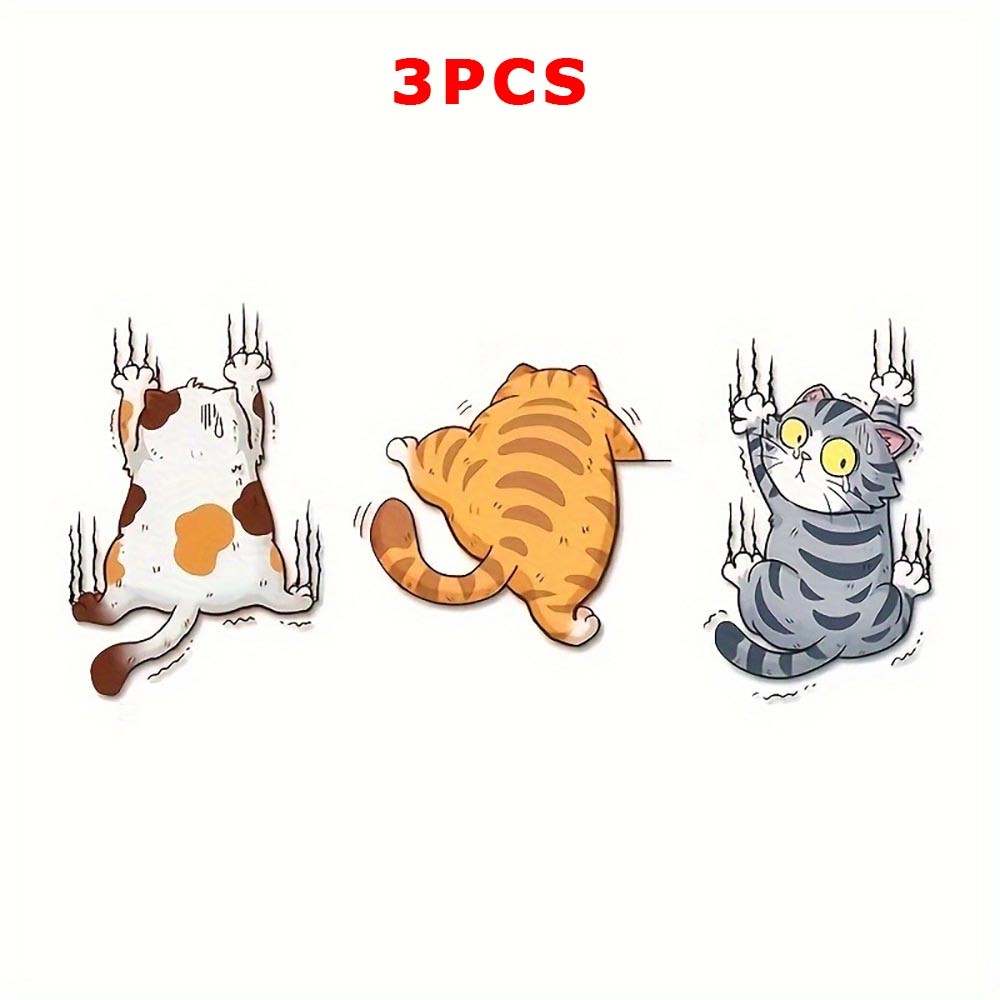 Resilient Easy-To-Apply Practical All-Occasion 3-Piece Cute Cartoon Cat Stickers