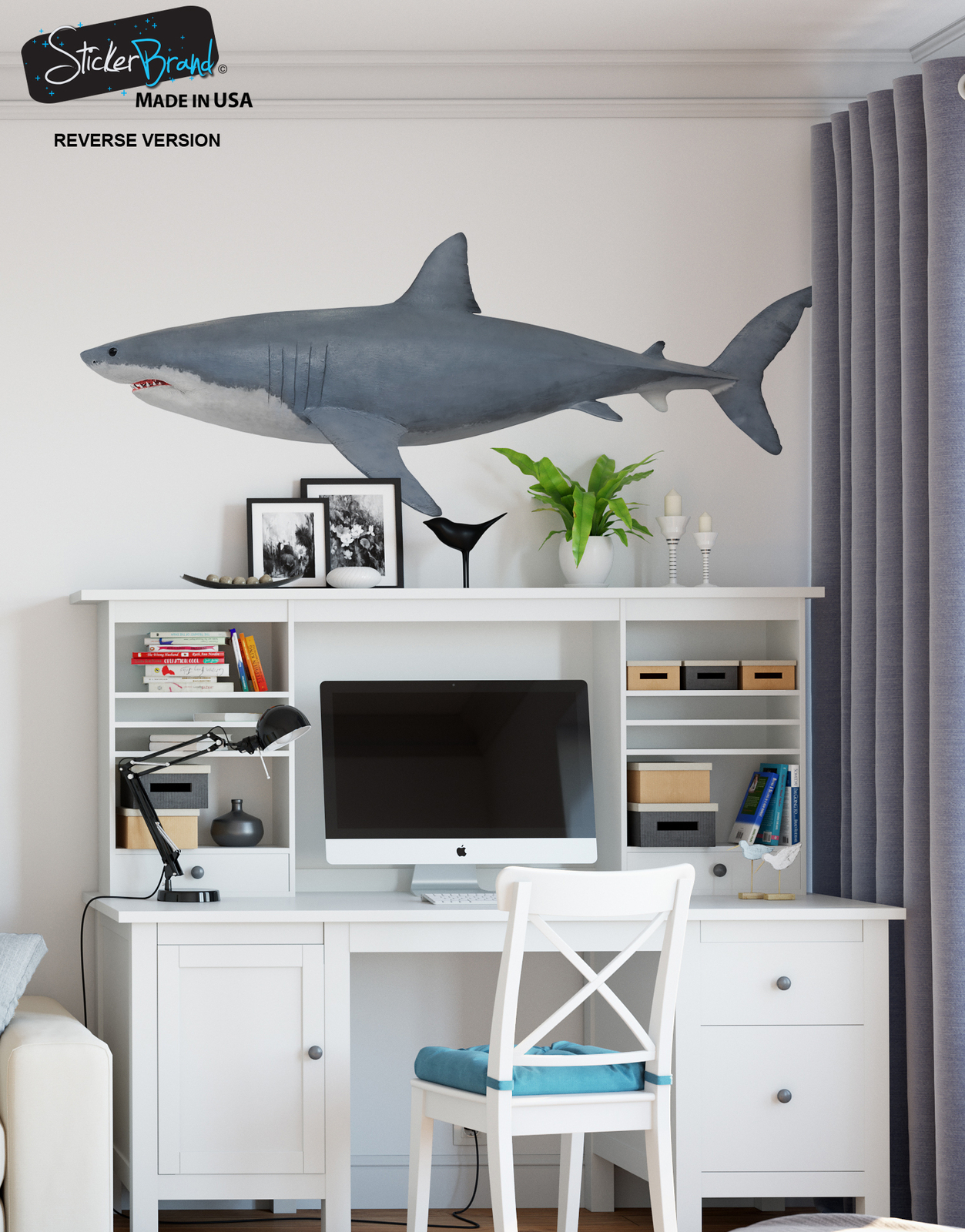 Great White Shark Wall Decal Graphic Sticker Side View Life Size #6084