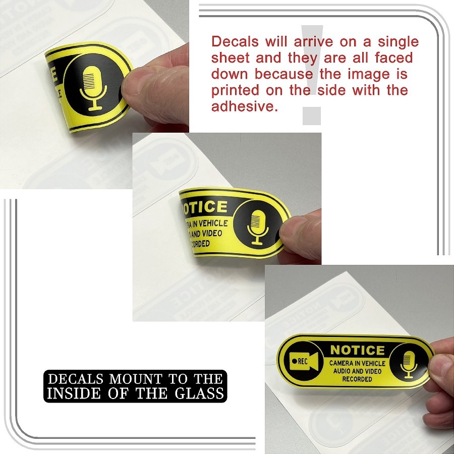 Camera in Car Recording Video XL 4-Pack INSIDE MOUNT Decals Yellow Blac 4.25×1.5