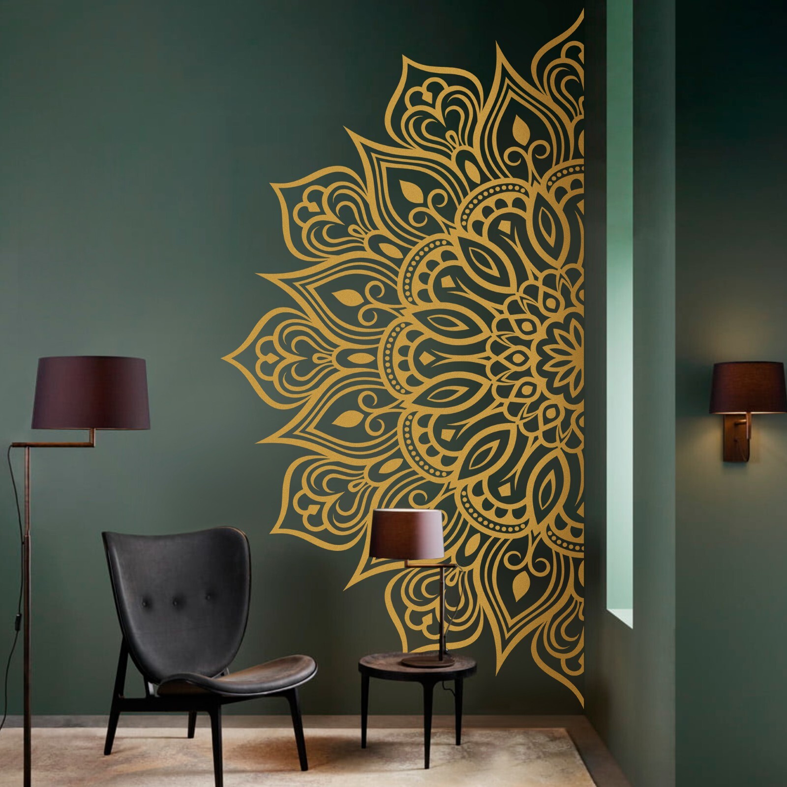 Mandala in Half Wall Sticker, Wall Decal, Yoga, Boho, Sticker for Meditation #35
