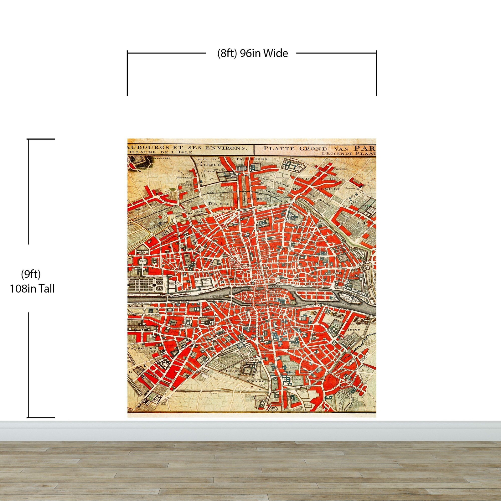 Vintage Map of Paris Wall Mural. Plattegrond van Parijs (ca. 1721–1774) by Guill