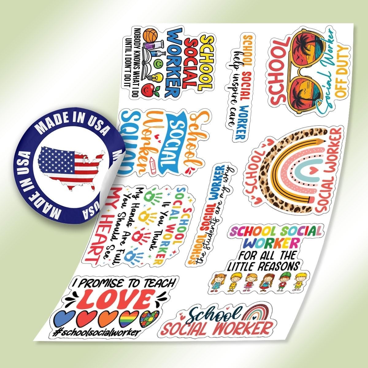 10pcs School Social Worker Decal Education & Student Support, Gift for Counselor