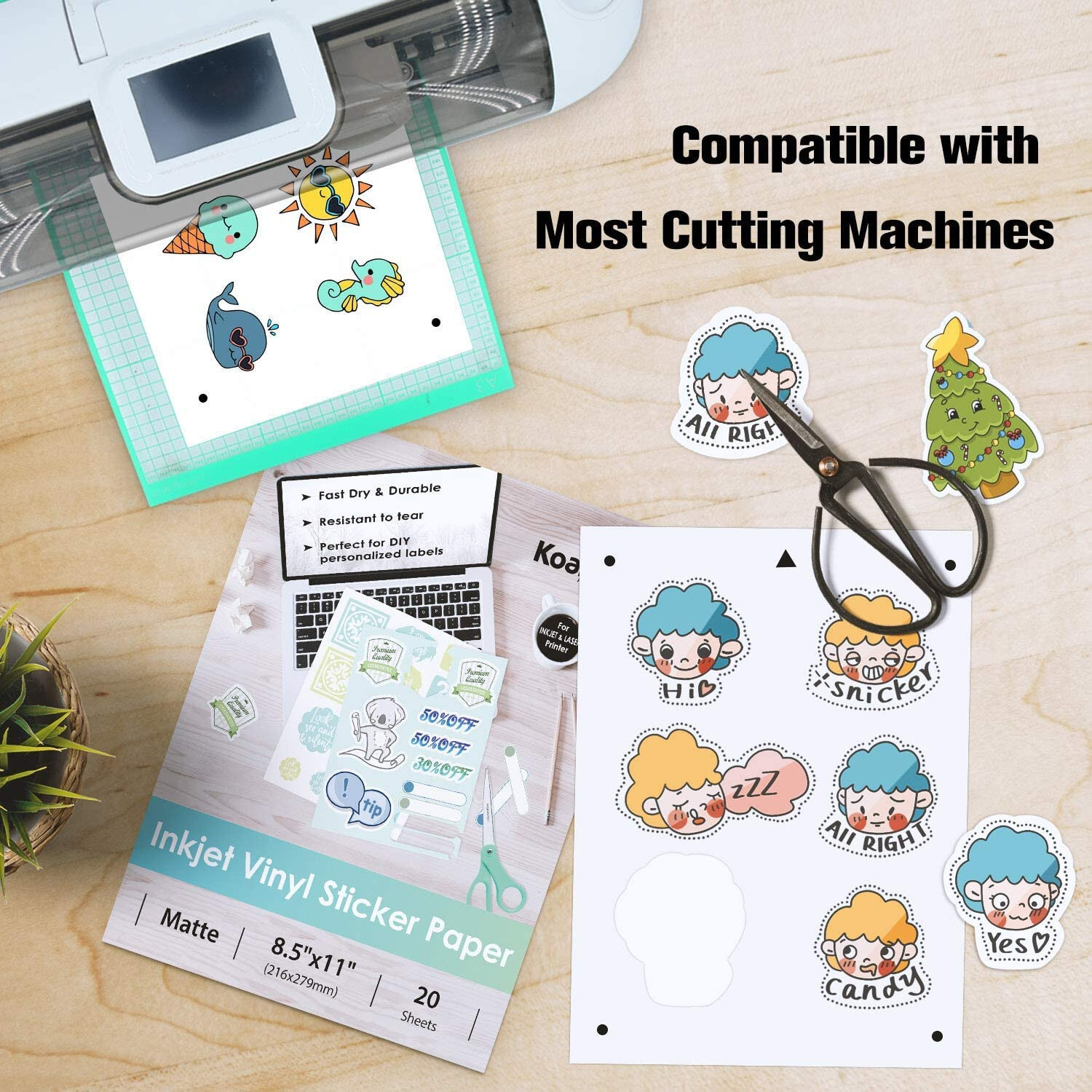 Koala Printable Vinyl Sticker Paper for Inkjet Laser 60PK 8.5×14 Waterproof Matt