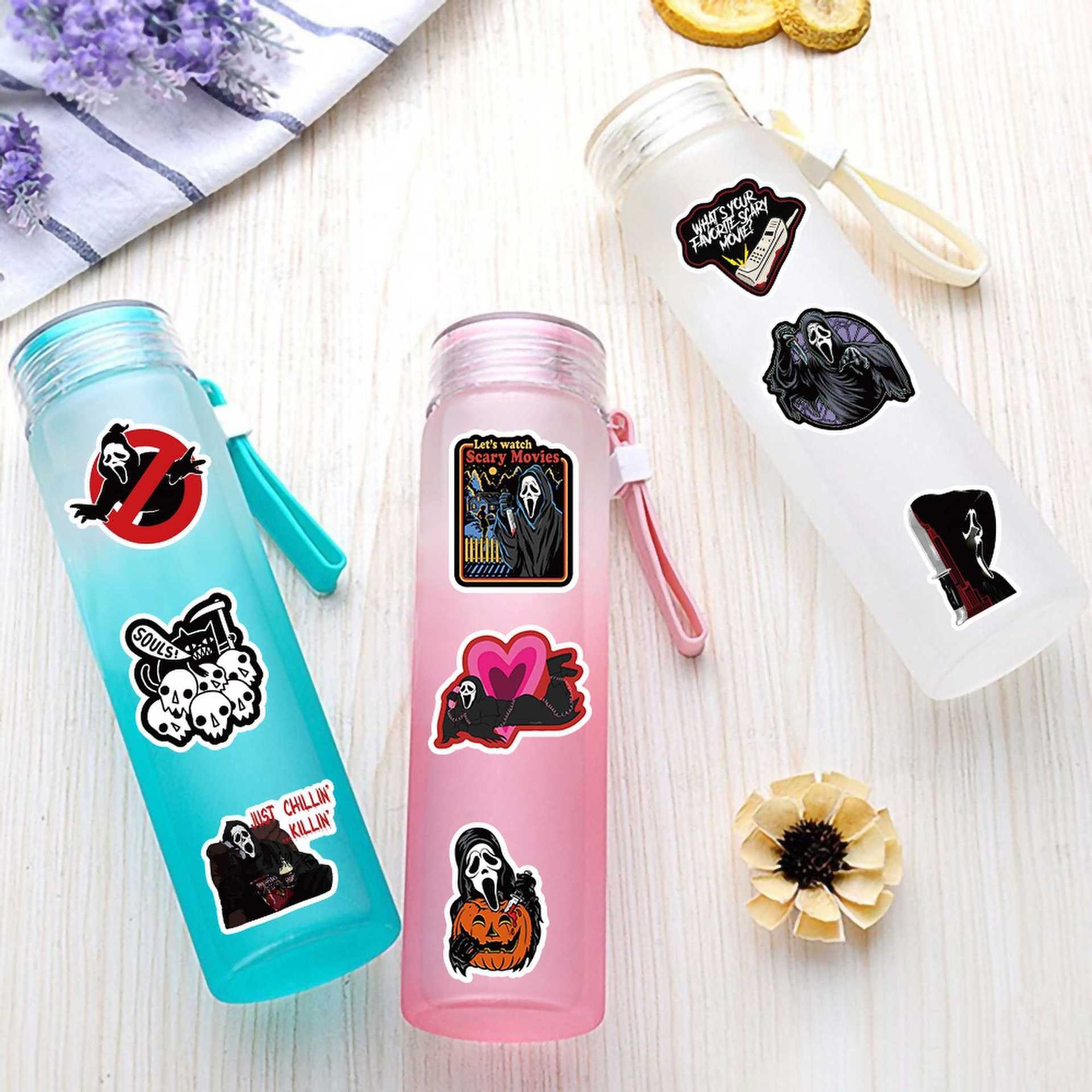 100Pcs Black Pink Gothic Skull Horror Stickers for Kids Water Bottle Waterproof