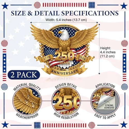 Packs USA50th Anniversary Car Window Decal Sticker, 1776-06 American Flag 2