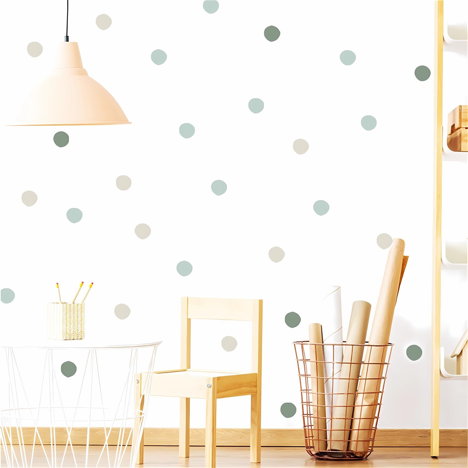 Gray Light Green Light Brown Polka Dot Wall Stickers, sacinora DIY Circle Wal…