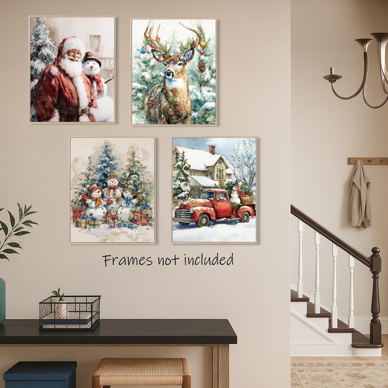 Aychlithic Retro Christmas Wall Poster Set – Vintage Winter Christmas Santa S…