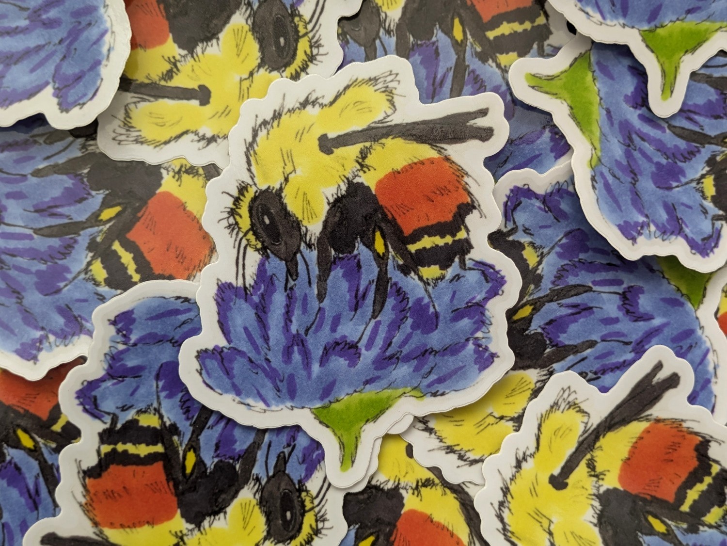Bumblebee on Cornflower 4" Indoor/Outdoor Vinyl Sticker Bumble Bees Wildflowers
