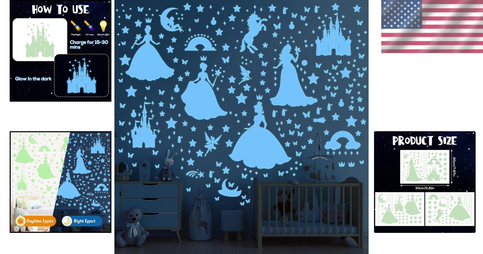 Glow in The Dark Stars for Ceiling Wall Decals Kids Room Decor Reusable