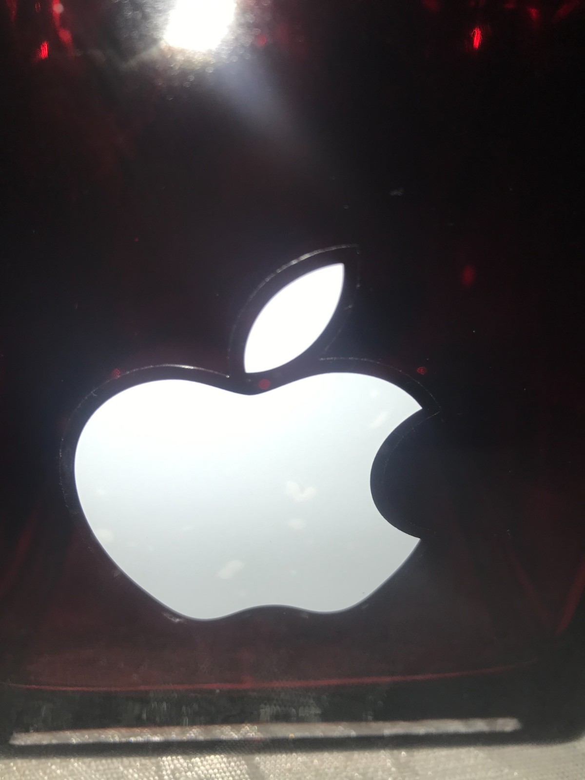 APPLE Inc. WHITE Iconic LOGO Red HEAVY Glass VASE Planter BOWL 4¾" SQUARE Cube
