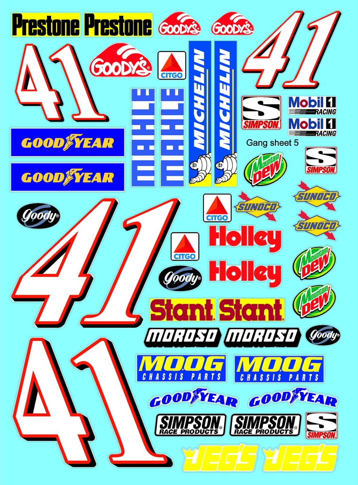 CLEAR VINYL #41 Citgo r/c car SHEET 5-R/C MODEL Decal 1/16th-1/12-1/10-DIE CUT