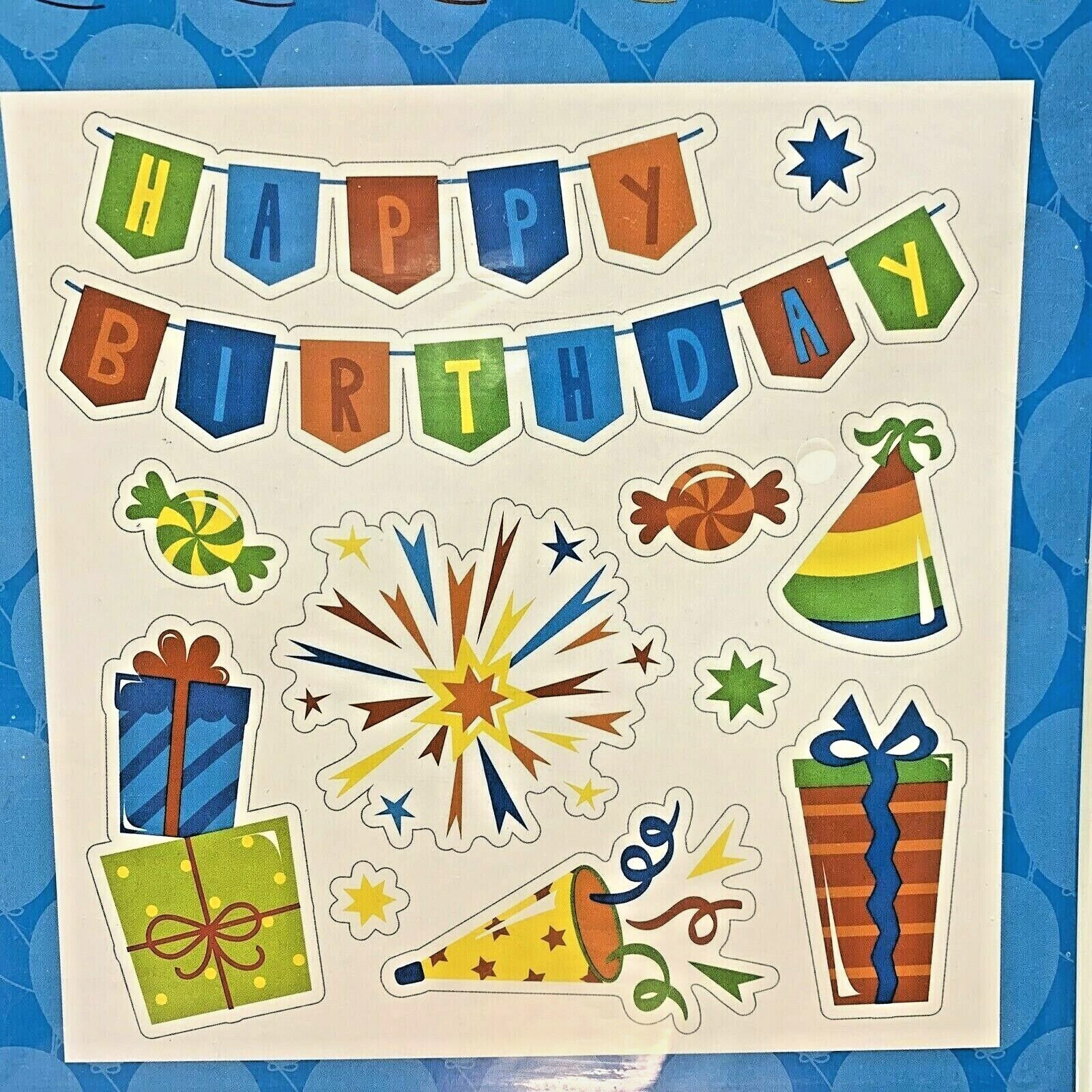 Happy Birthday Magnet Set Blue Banner Presents Party Hat Reusable 11 pcs NEW