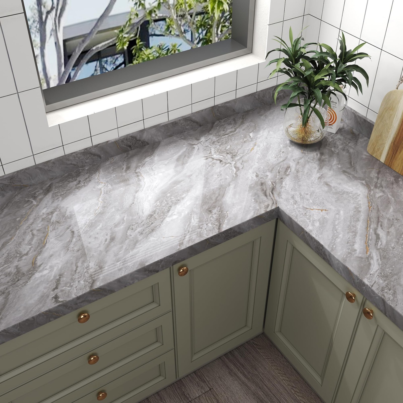 BAYYA Light Grey Marble Peel and Stick Countertop Contact Paper Granite Count…