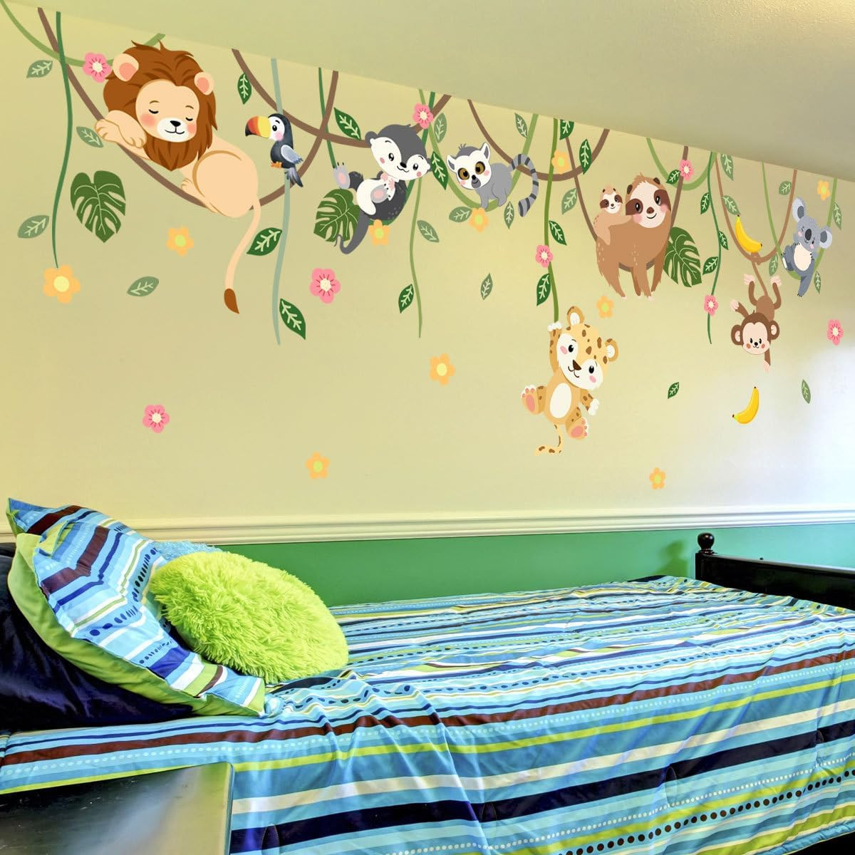 Large Jungle Animals Tree Wall Decals Safari Animals Climbing Trees Wall Sticker