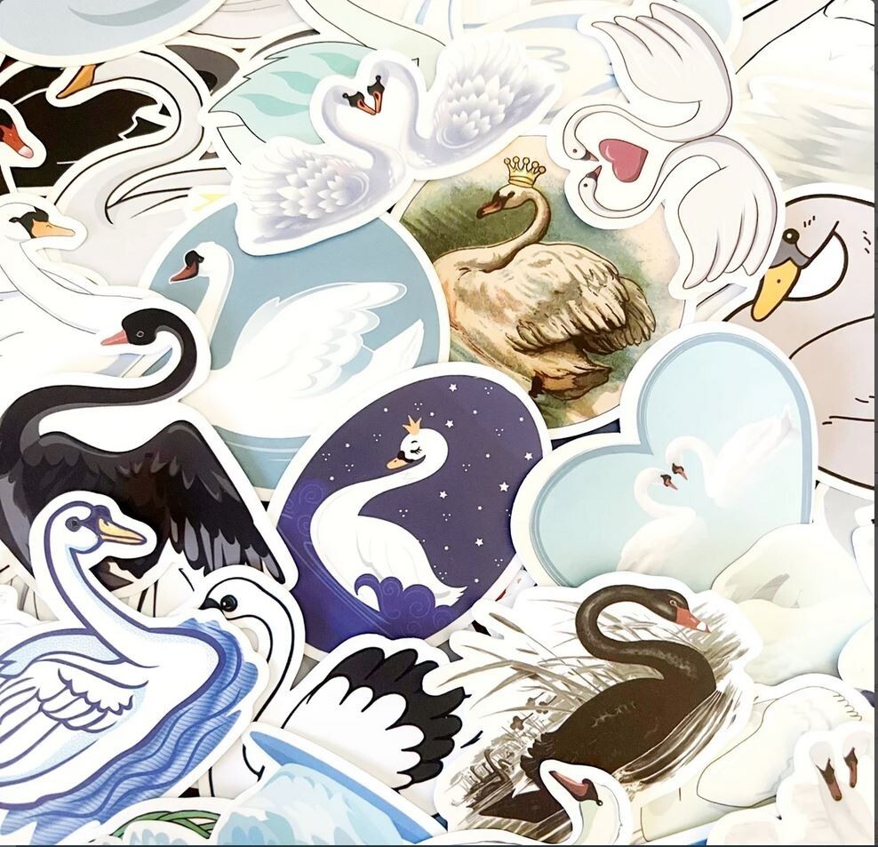 50pcs SWAN Stickers, Cute Animal Water Bottle Laptop No Residue Sticker, #212