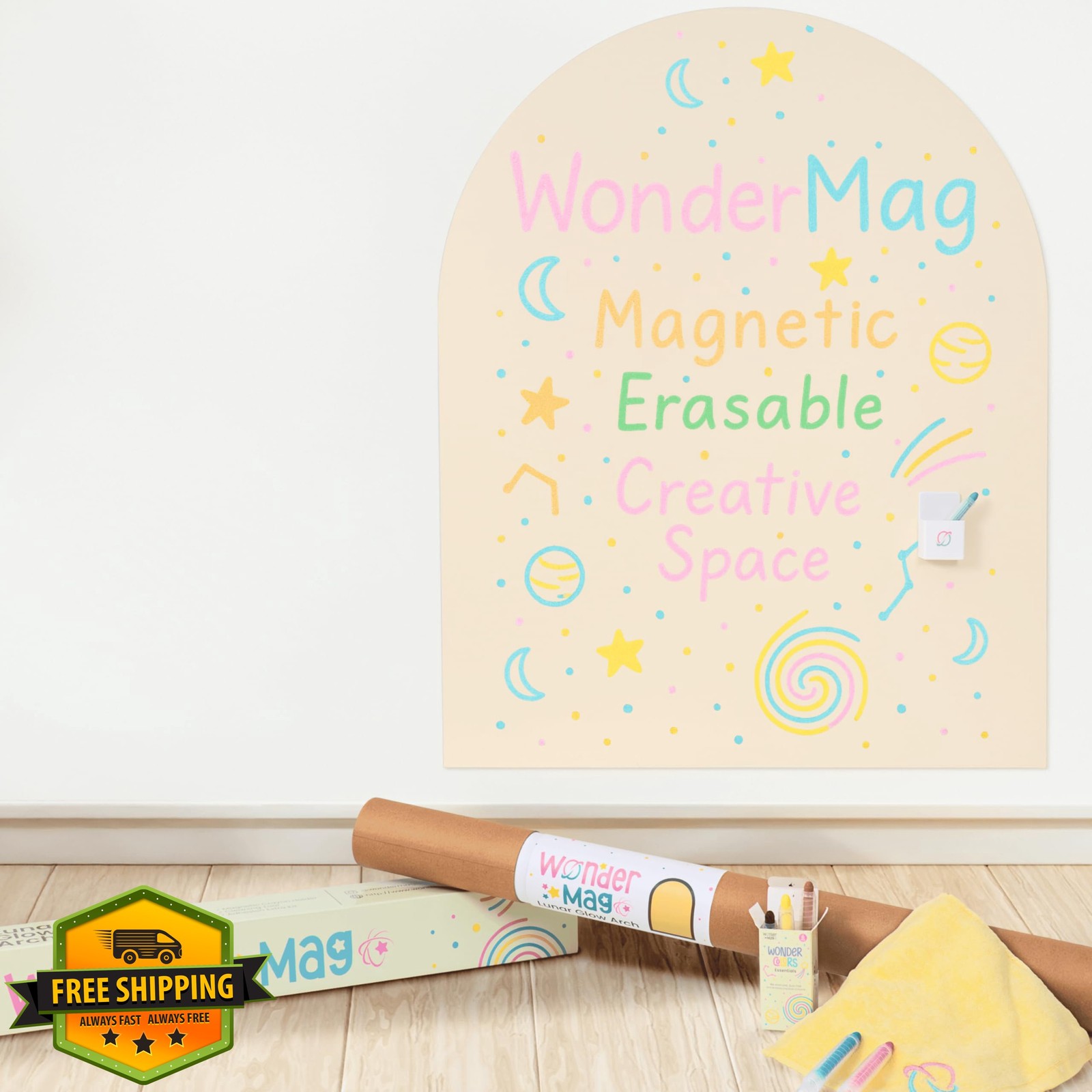 WONDERMAG Kids Magnetic Wall Decal 40×32" with Crayons