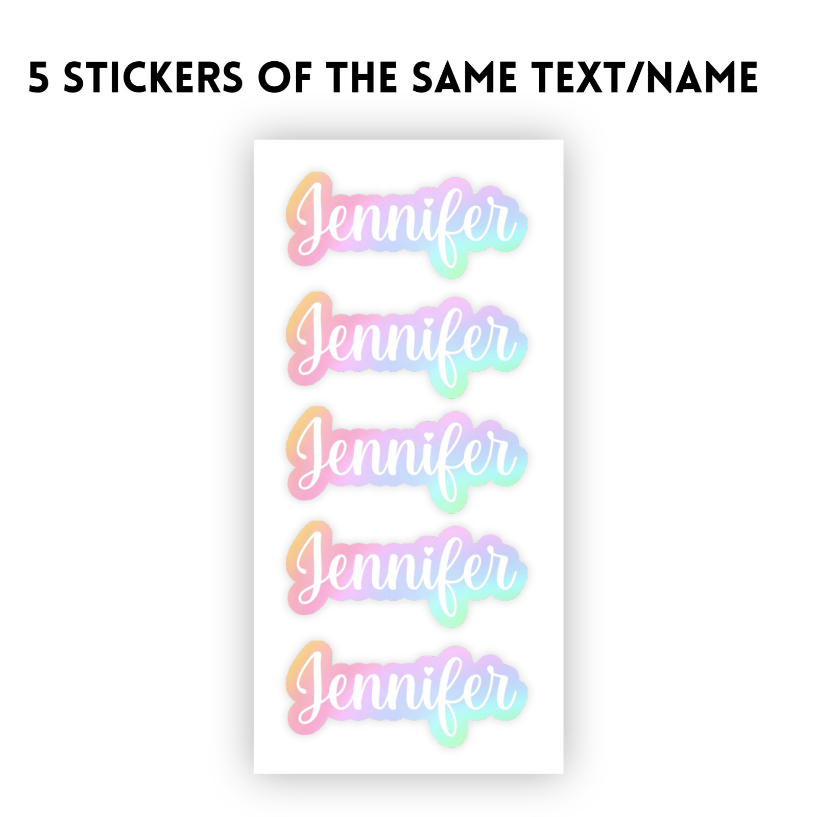 Set of 5 Custom Name Stickers, Pastel Rainbow Name Labels