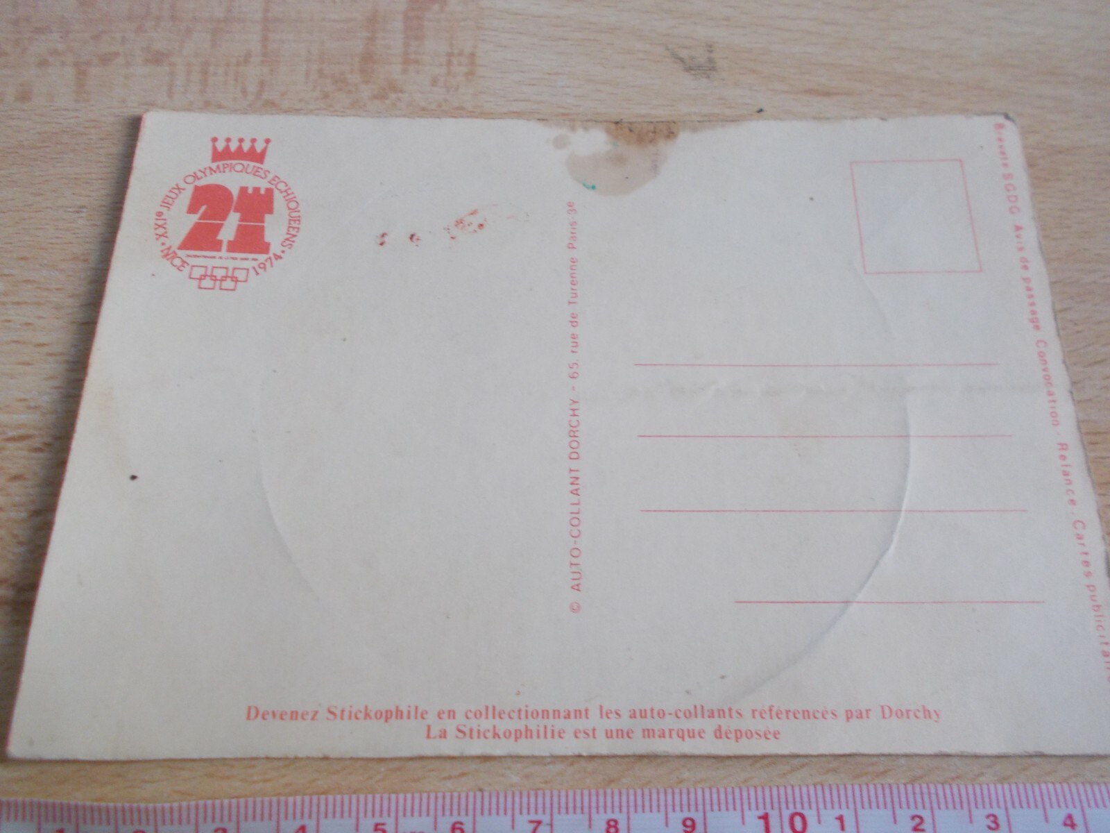 Postcard Sticker Twenty-First Games Olympics Echiqueens Nice 1974