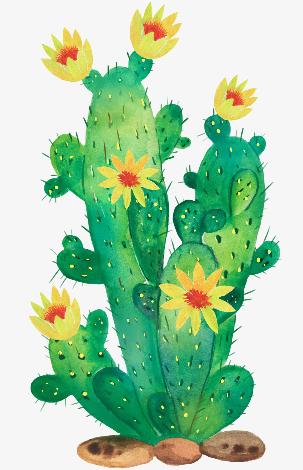 6” Vinyl Sticker Colorful Green Cactus Plant Rocks Hot Dry Prickly Sand Flower
