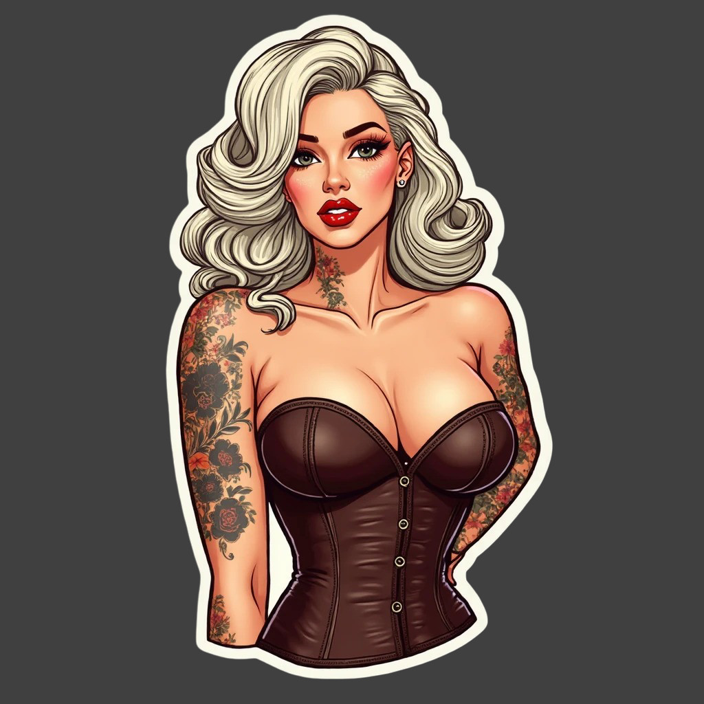 Pinup girl sticker vinyl decal blonde corset tattoo alt fashion busty curvy