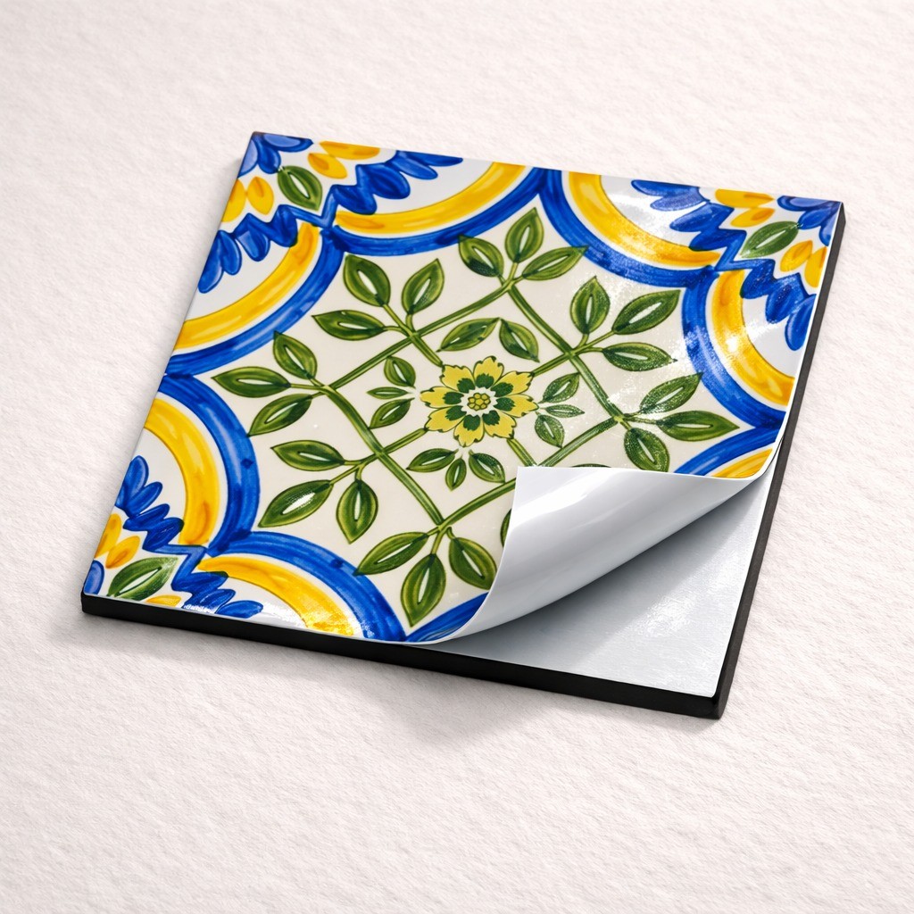 Peel and Stick Tile Stickers Blue Yellow Portuguese Kitchen Backsplash