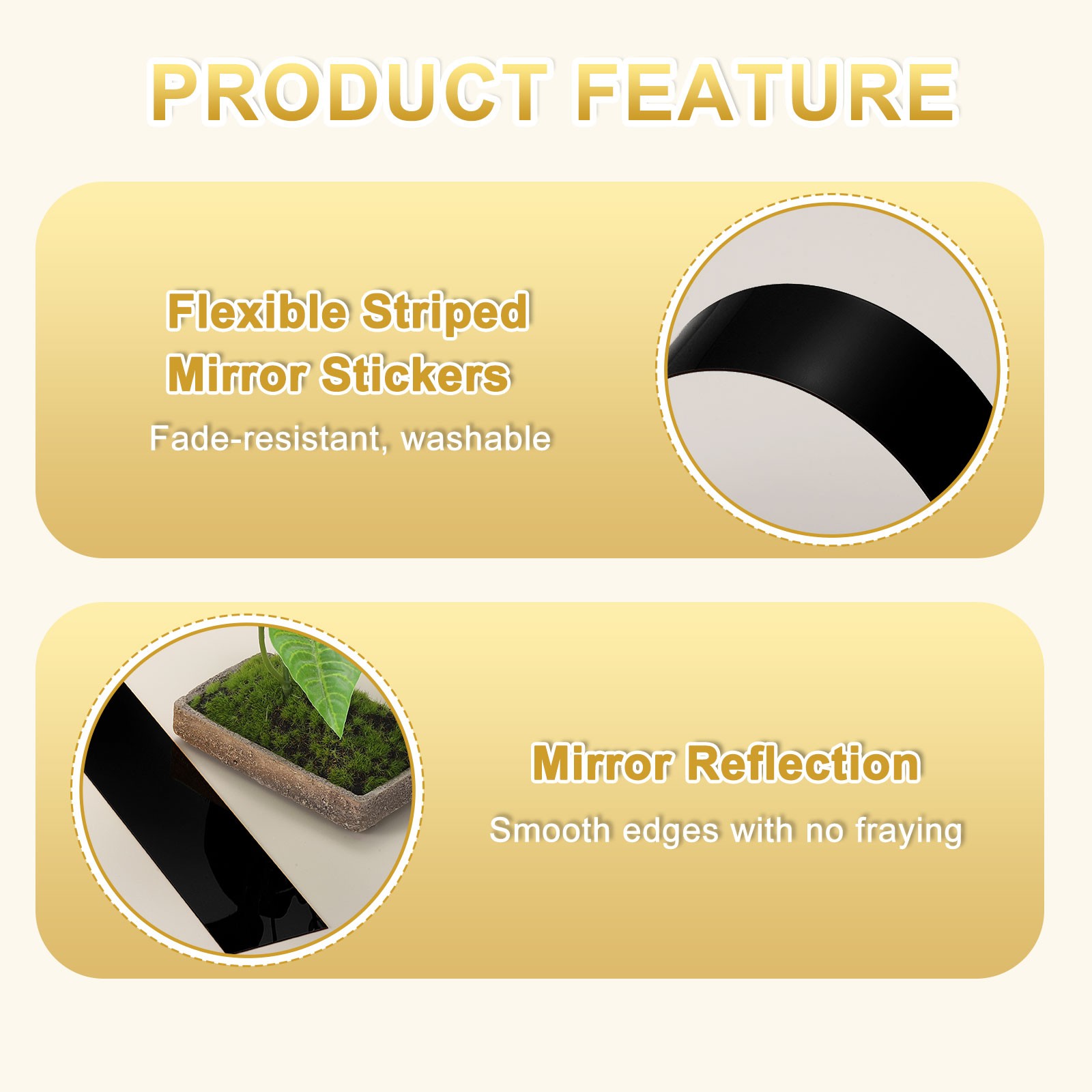 30 Pcs Striped Mirror Stickers, 1.18" x 11.8" Mirror Wall Stickers, Black