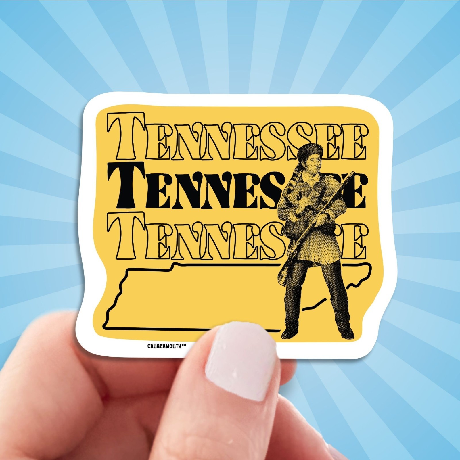 Tennessee Travel Luggage Sticker, Davy Crockett Decal for Laptop, Water Bottle
