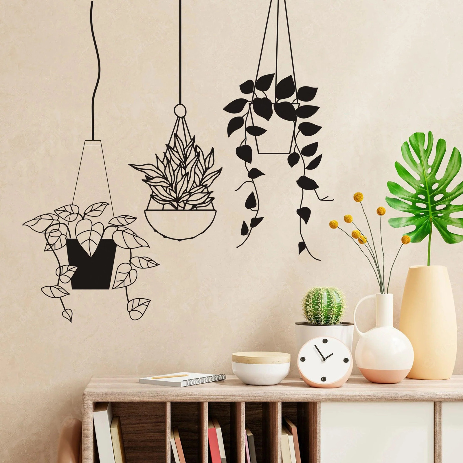 Botanical Oasis Wall Sticker – Tropical Hanging Plant Basket Decal