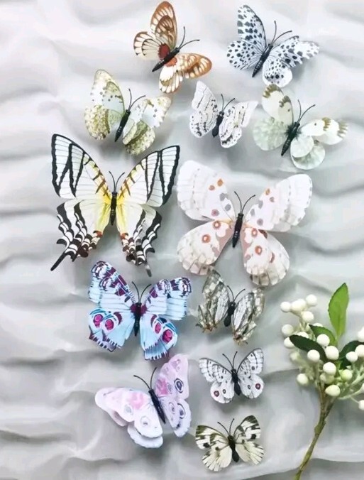 3D Magnetic Butterfly Wall Sticker Reusable PVC 12 Pack WHITE Butterflies Asst