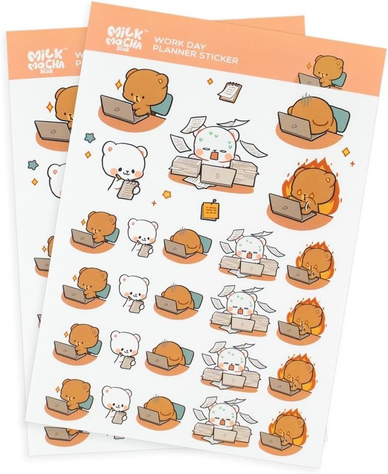 Milkmochabear 5-Pack Planner Sticker Sheets 250 Stickers Milk Mocha Matcha 2024